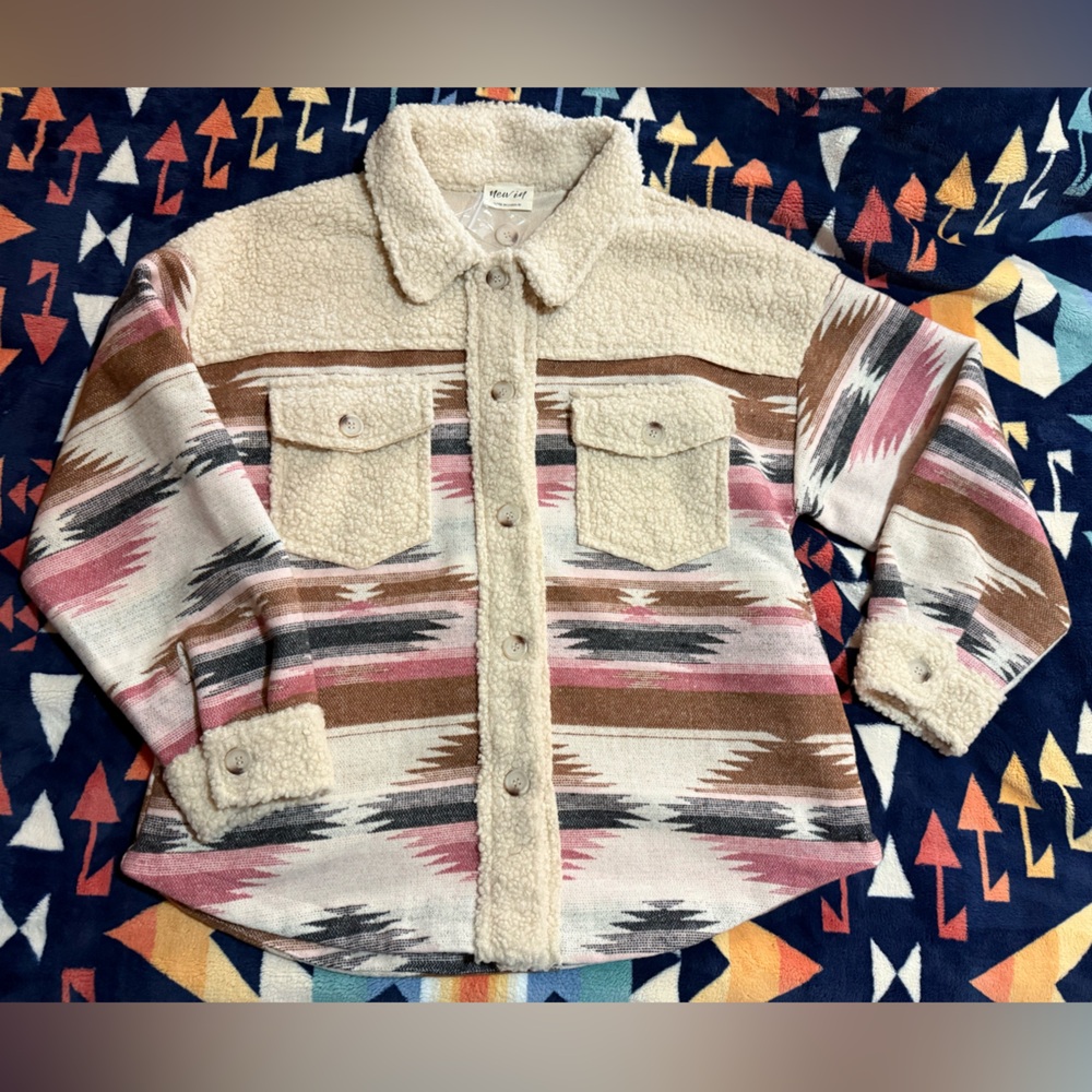 NWOT Pink and Brown Button Down Shacket